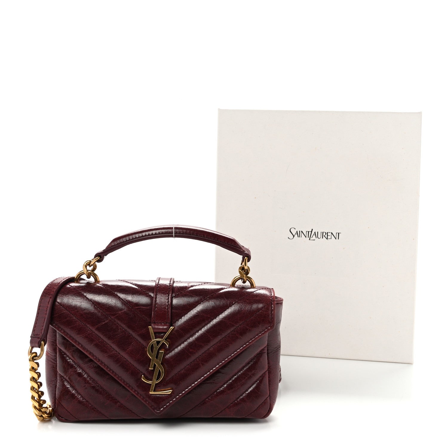 Shiny Calfskin Matelasse Chevron Monogram Mini College Bag Deep Hot Wine