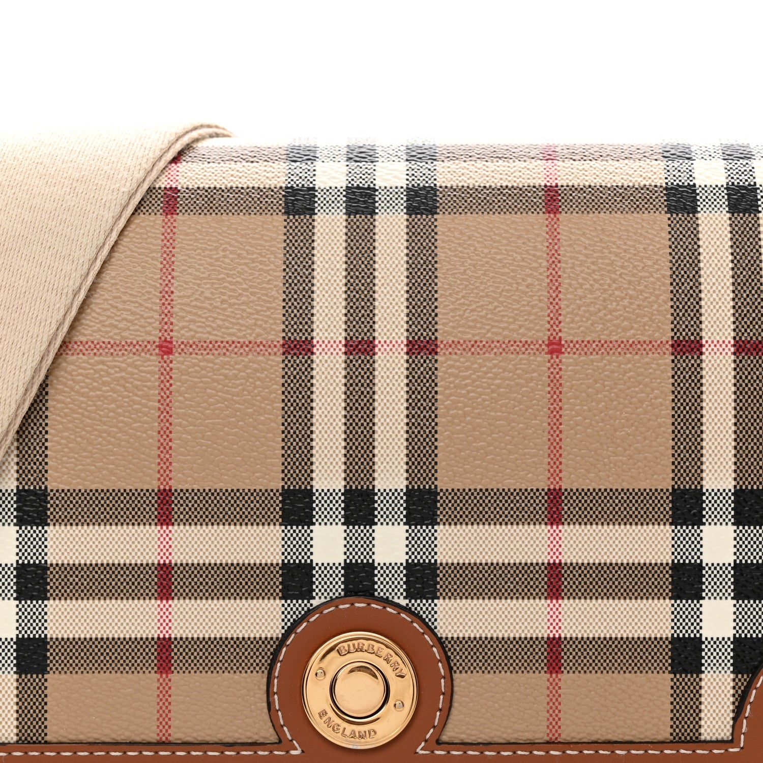 Coated Canvas Calfskin Vintage Check Medium Note Crossbody Bag Briar Brown