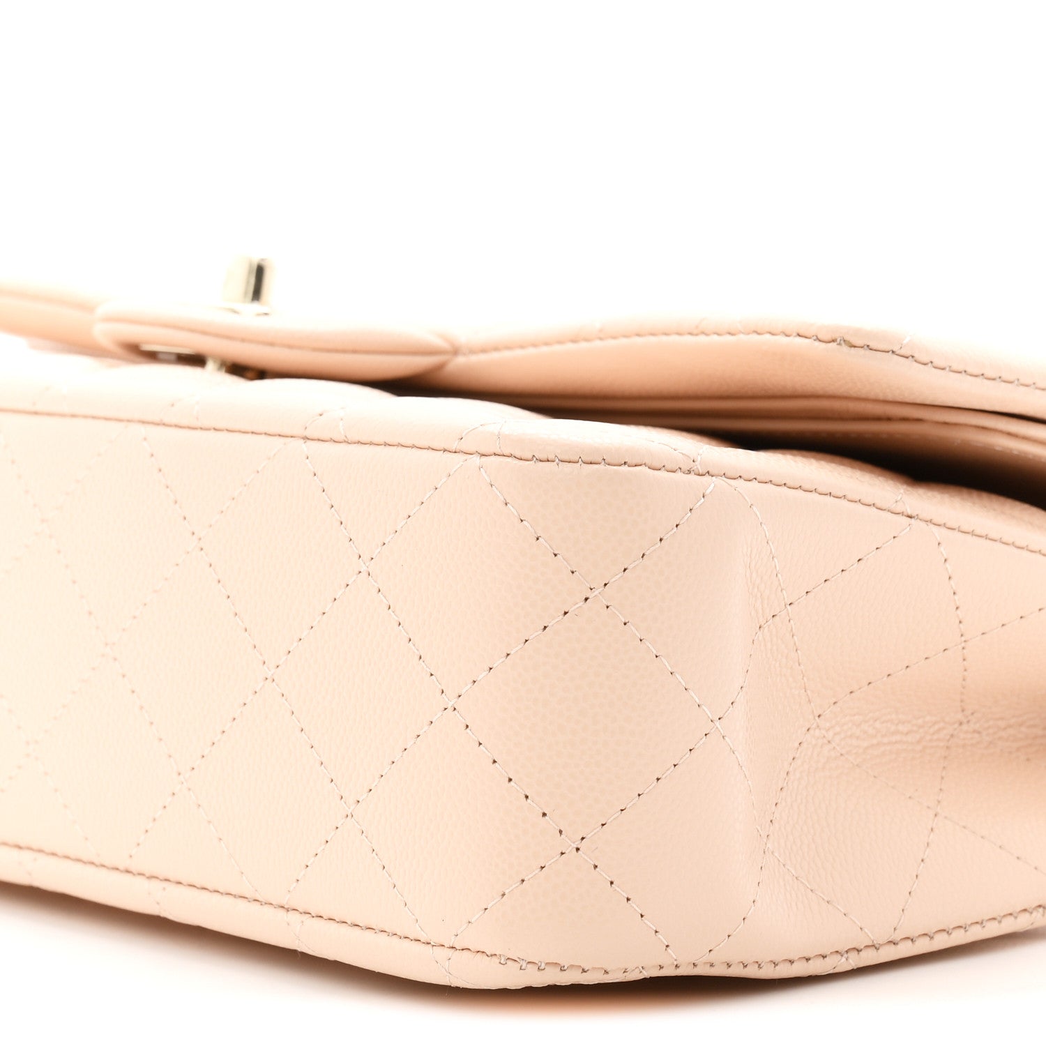 Caviar Quilted Medium Double Flap Beige