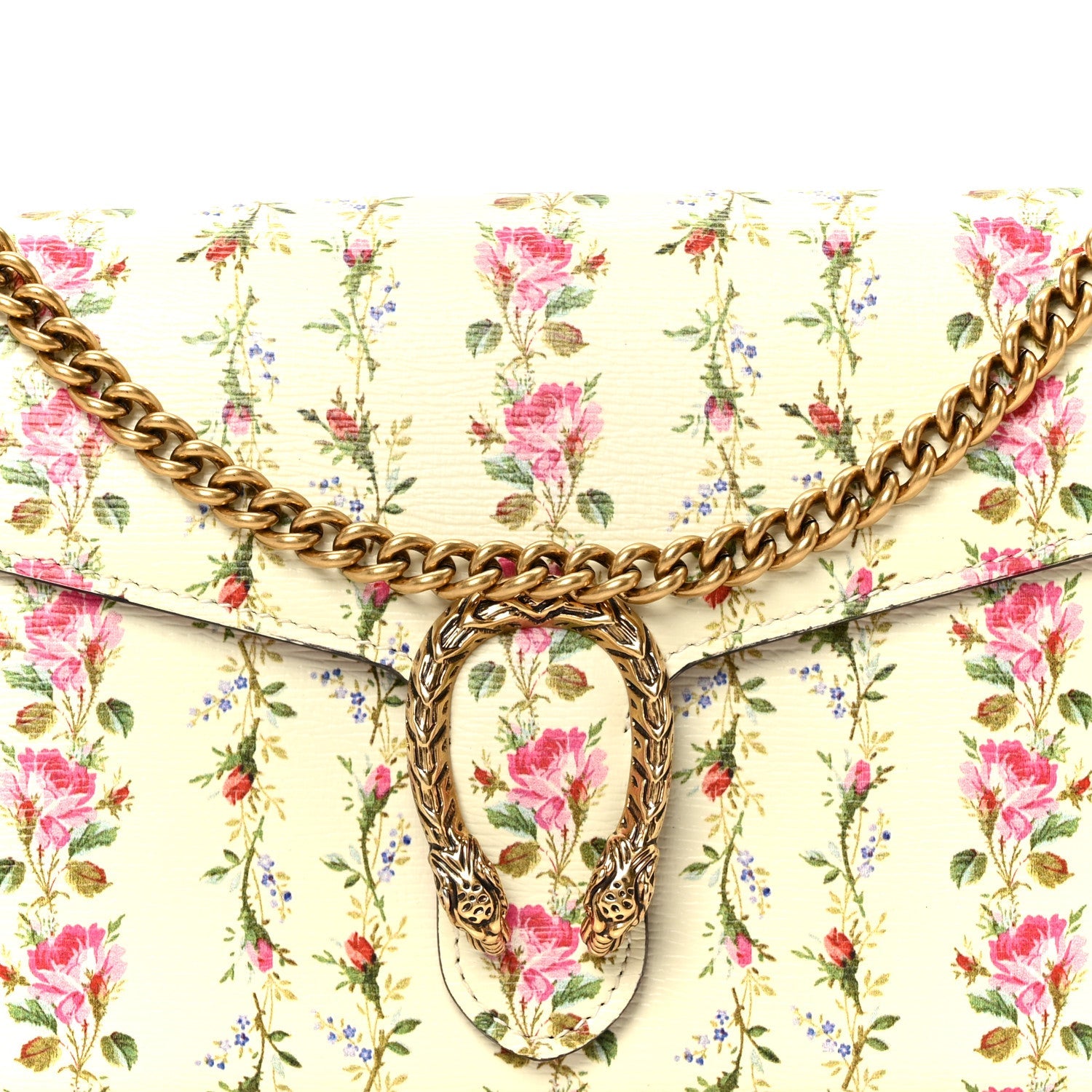 Calfskin Floral Print Mini Dionysus Chain Wallet Ivory Pink