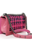 Patent Tweed Medium Boy Flap Fuchsia