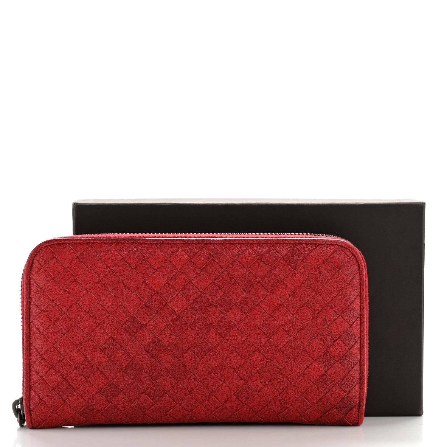 Nappa Intrecciato Zip Around Wallet Red