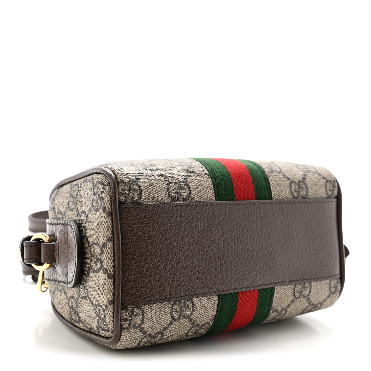 GG Supreme Monogram Textured Dollar Calfskin Web Super Mini Ophidia Top Handle Bowler Bag Beige Ebony New Acero