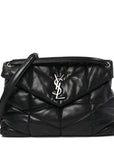 Lambskin Quilted Medium Loulou Puffer Monogram Chain Satchel Black