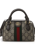 GG Supreme Monogram Textured Dollar Calfskin Web Super Mini Ophidia Top Handle Bowler Bag Beige Ebony New Acero
