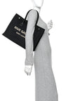 Raffia Linen Calfskin Small Rive Gauche Tote Black