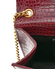 Calfskin Crocodile Embossed Medium Classic Monogram Kate Tassel Satchel Dark Red