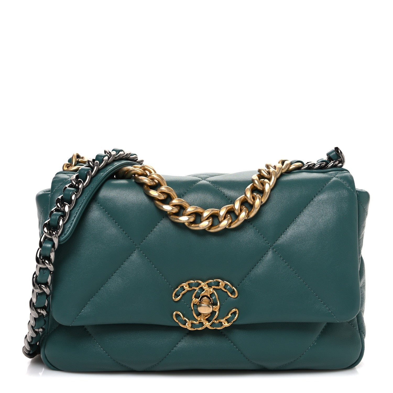 Lambskin Quilted Medium CHNL 19 Flap Green