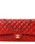 Lambskin Quilted Medium Double Flap Red