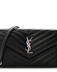 Grain De Poudre Matelasse Chevron Monogram Envelope Chain Wallet Black