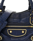 Calfskin Crocodile Embossed Gold Metallic Edge Hardware Mini City Bleu
