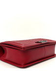 Calfskin Chevron Quilted Large Chain Boy Flap Red