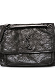 Crinkled Calfskin Matelasse Monogram Medium Niki Chain Satchel Storm