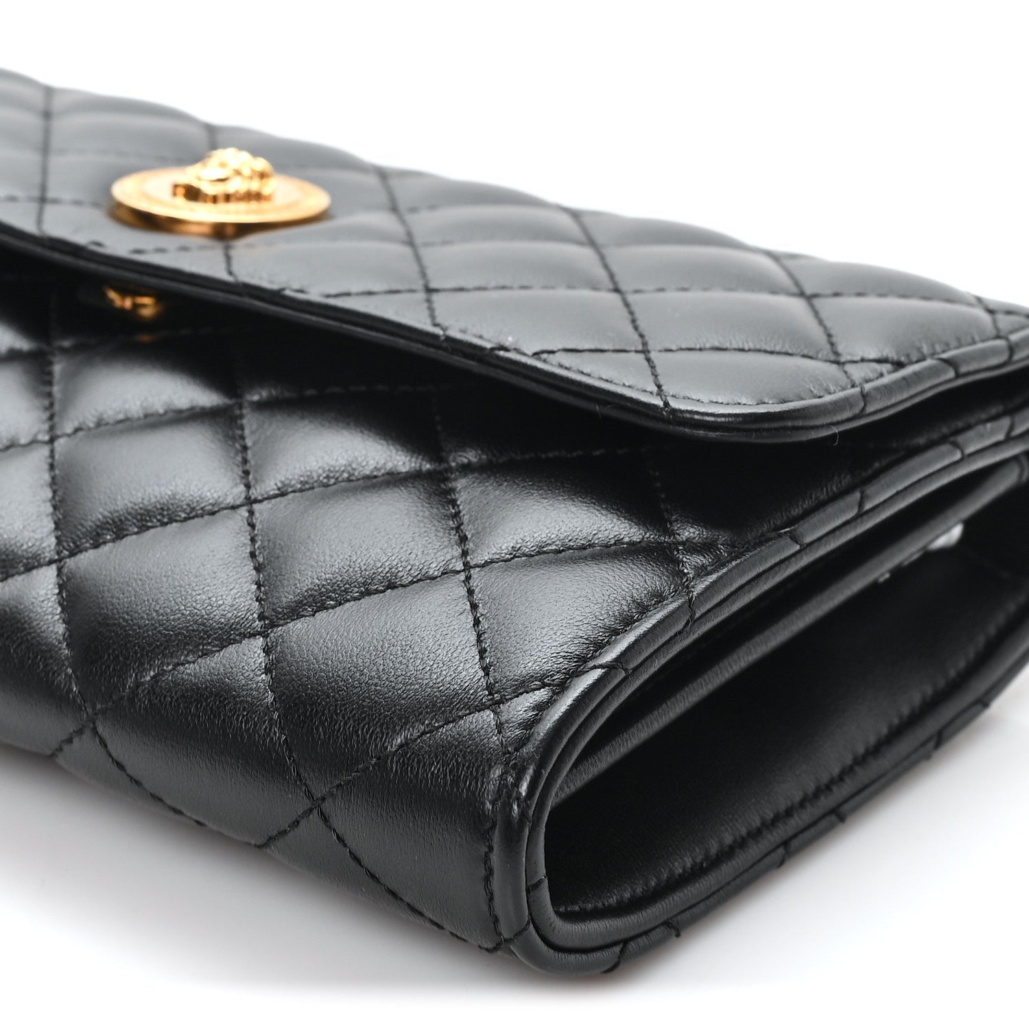 Lambskin Quilted Medusa Wallet On Chain Crossbody Black