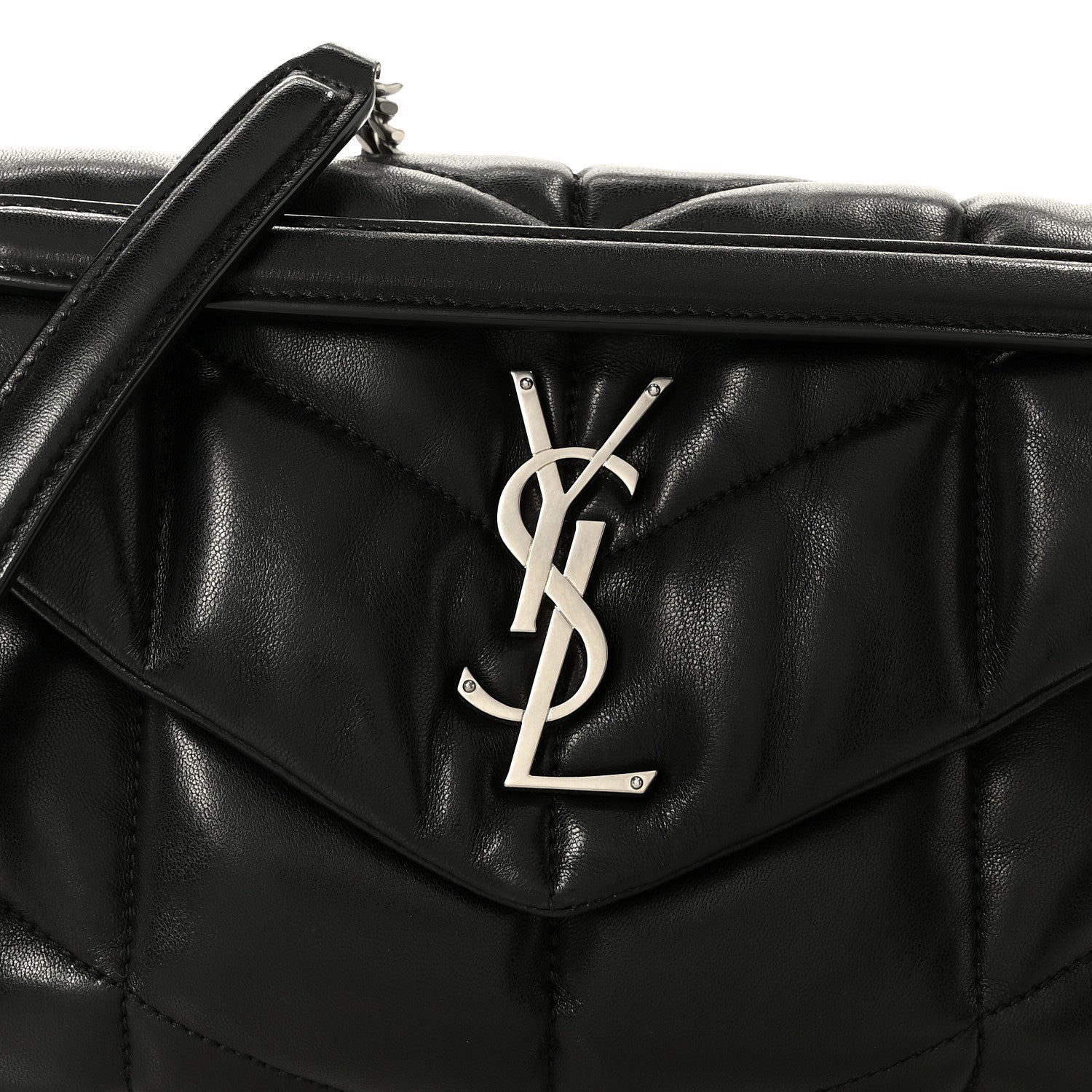Lambskin Quilted Small Loulou Puffer Monogram Chain Satchel Black