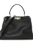 Vitello Dolce Shiny Nappa Plexglass Granite Medium Peekaboo Iconic Satchel Black