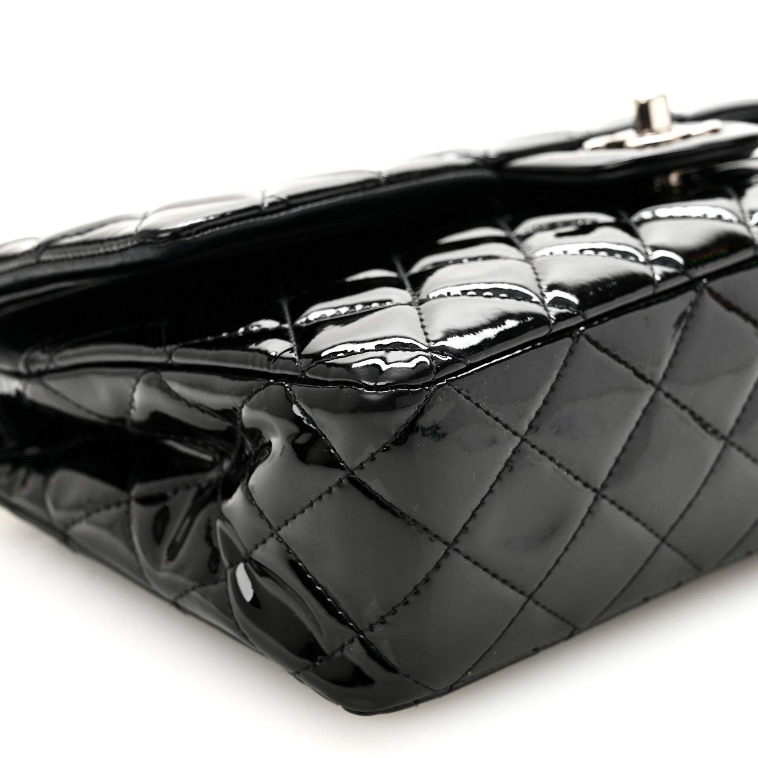 Patent Quilted Medium Double Flap Black
