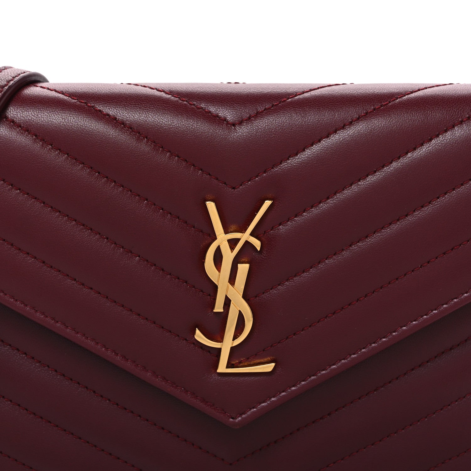 Calfskin Matelasse Chevron Monogram Envelope Chain Wallet Rouge Merlot