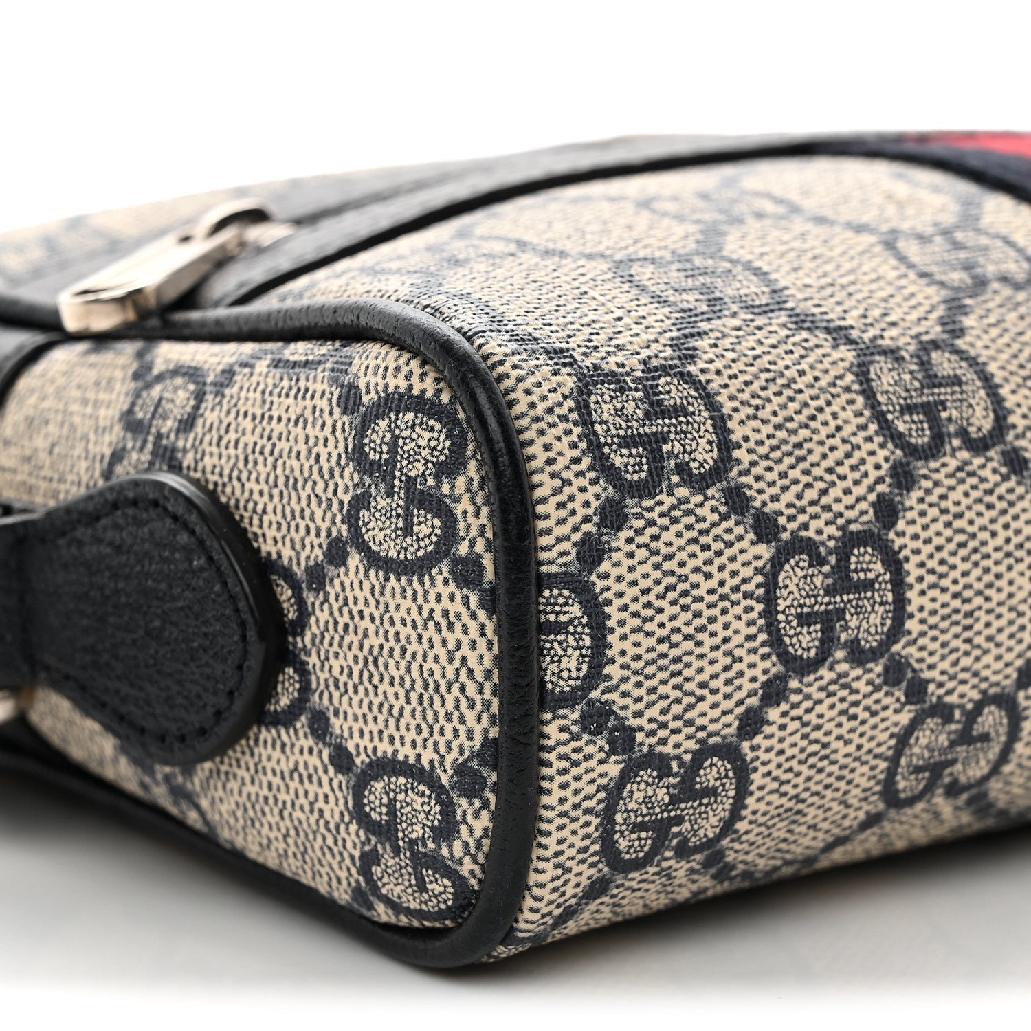 GG Supreme Monogram Textured Dollar Calfskin Web Mini Ophidia Shoulder Bag Beige Blue