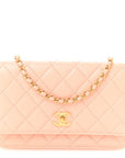 Lambskin Quilted CC Pearl Crush Wallet on Chain WOC Light Orange