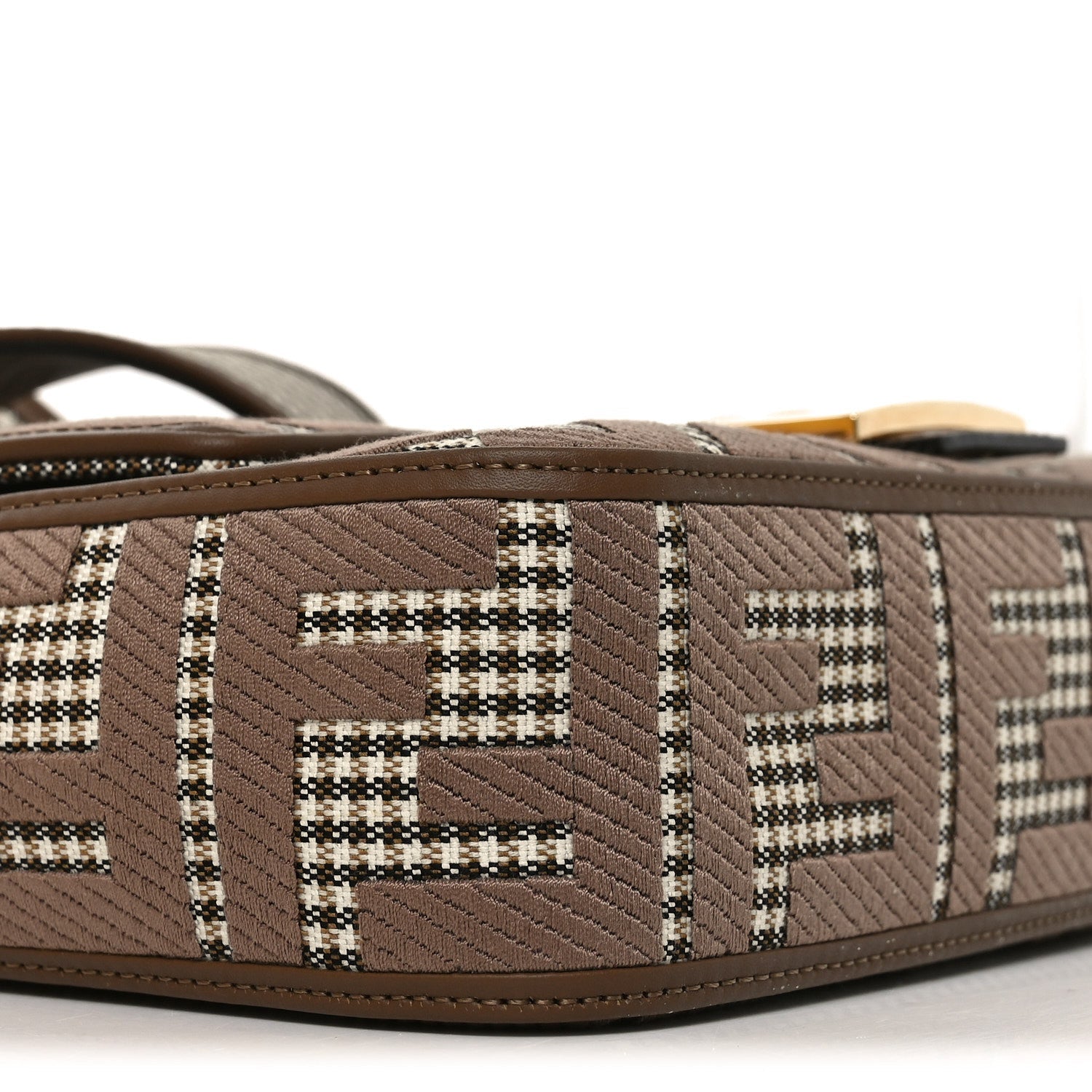 Wool Vitello King Houndstooth FF Embroidered Baguette Beige Moro