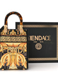 X VERSACE Vitello King Catalan Mirror Plexiglass Fendace FF Baroque Logo Mini FNDI Sunshine Shopper Tote Black Gold