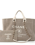 Mixed Fibers Calfskin Medium Deauville Tote Beige White
