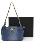 Washed Denim Quilted Mini CHNL 25 Handbag Blue