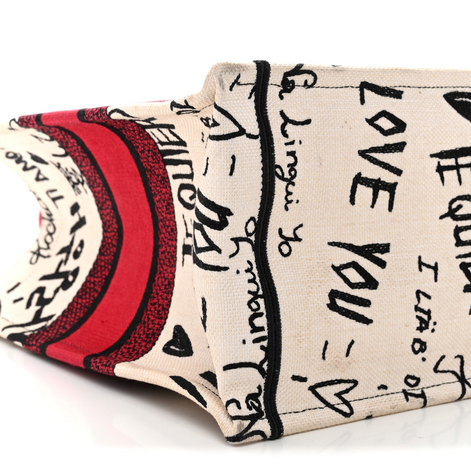 Canvas Embroidered Medium D1ORamour Graffiti Book Tote Latte Multicolor