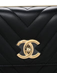 Lambskin Chevron Quilted Small Trendy CC Flap Dual Handle Bag Black