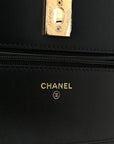 Shiny Lambskin Quilted CC Pearl Wallet on Chain WOC Black