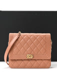 Calfskin Quilted Boy Square Wallet on Chain WOC Brown