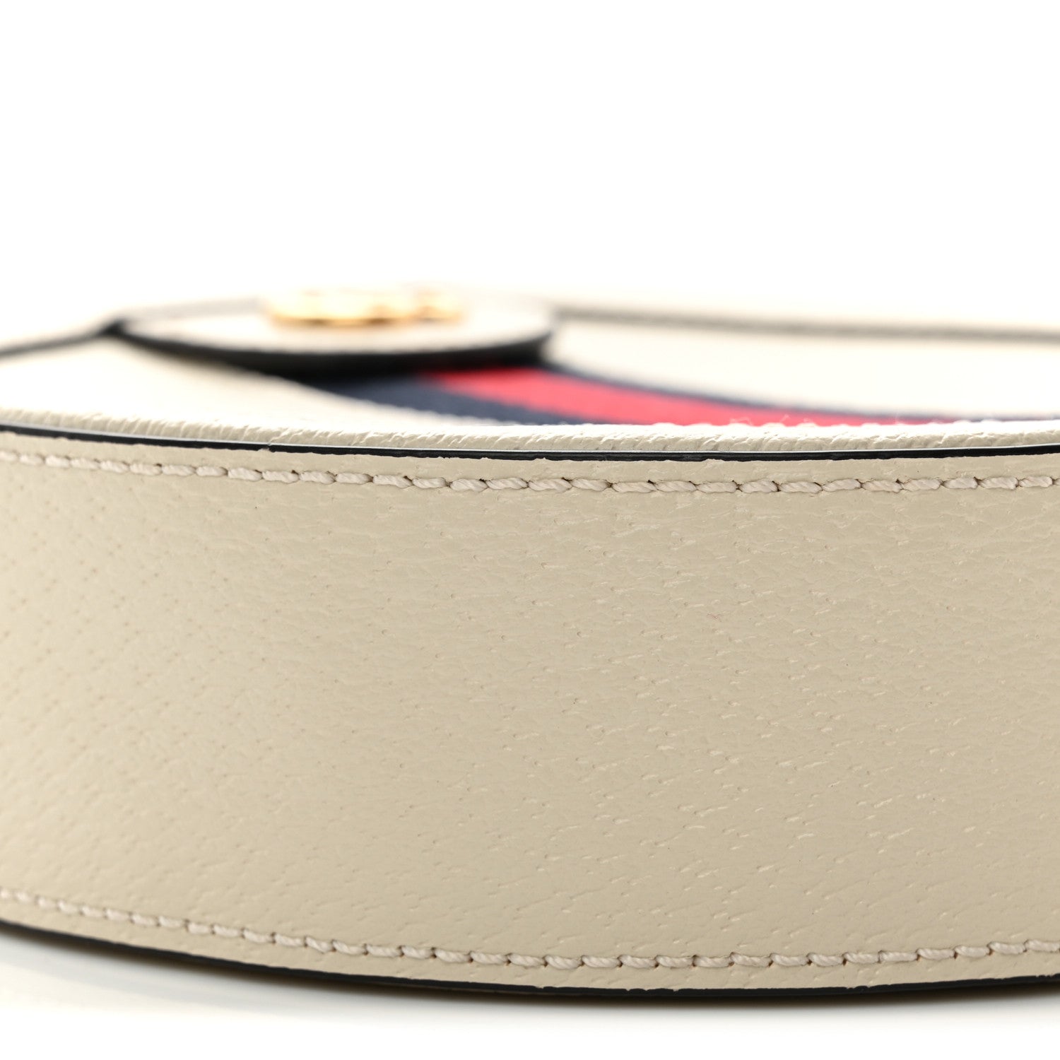 Textured Calfskin Web Mini Ophidia Round Shoulder Bag Mystic White