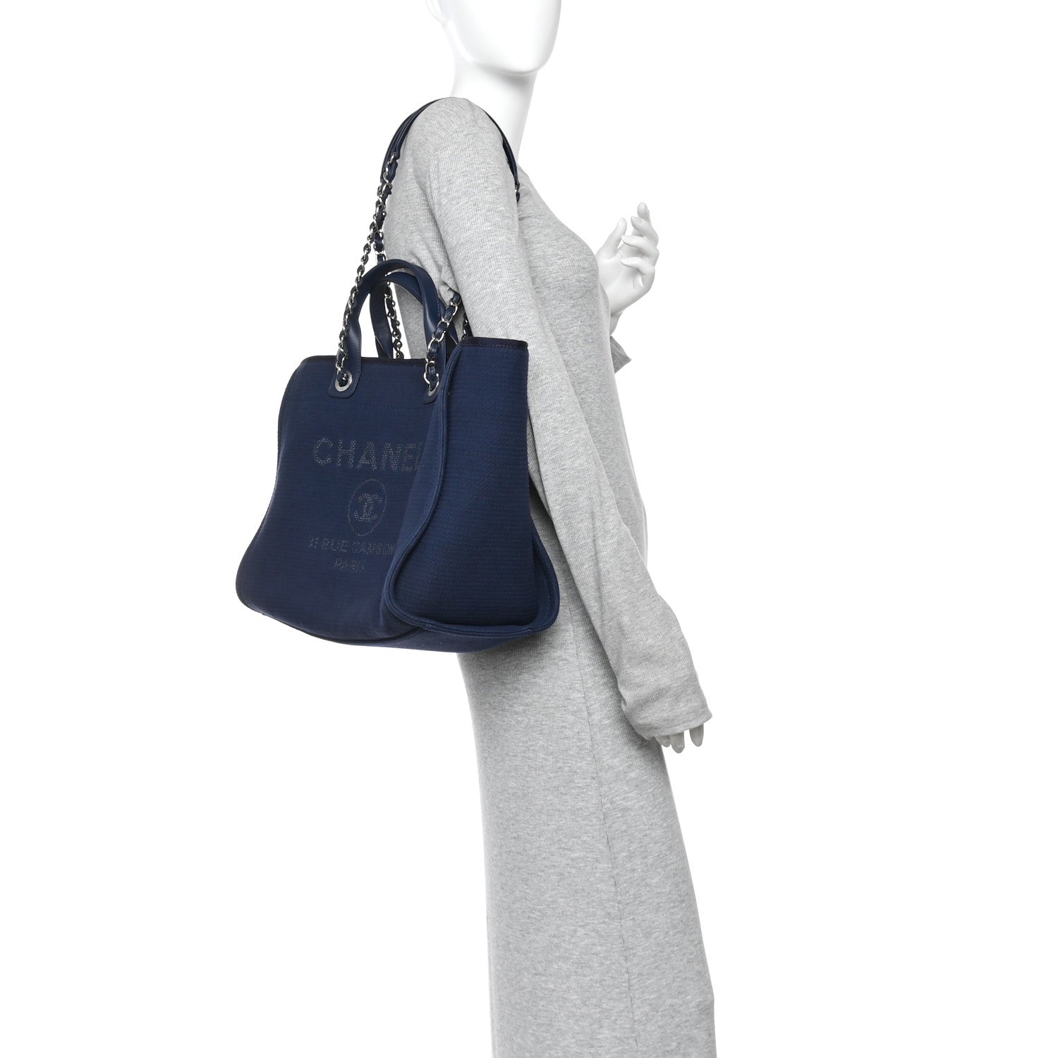 Mixed Fibers Calfskin Medium Deauville Tote Navy Blue