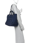 Mixed Fibers Calfskin Medium Deauville Tote Navy Blue