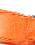 Extra Supple Calfskin Crocodile Embossed Le Cagole Shoulder Bag XS Pop Orange