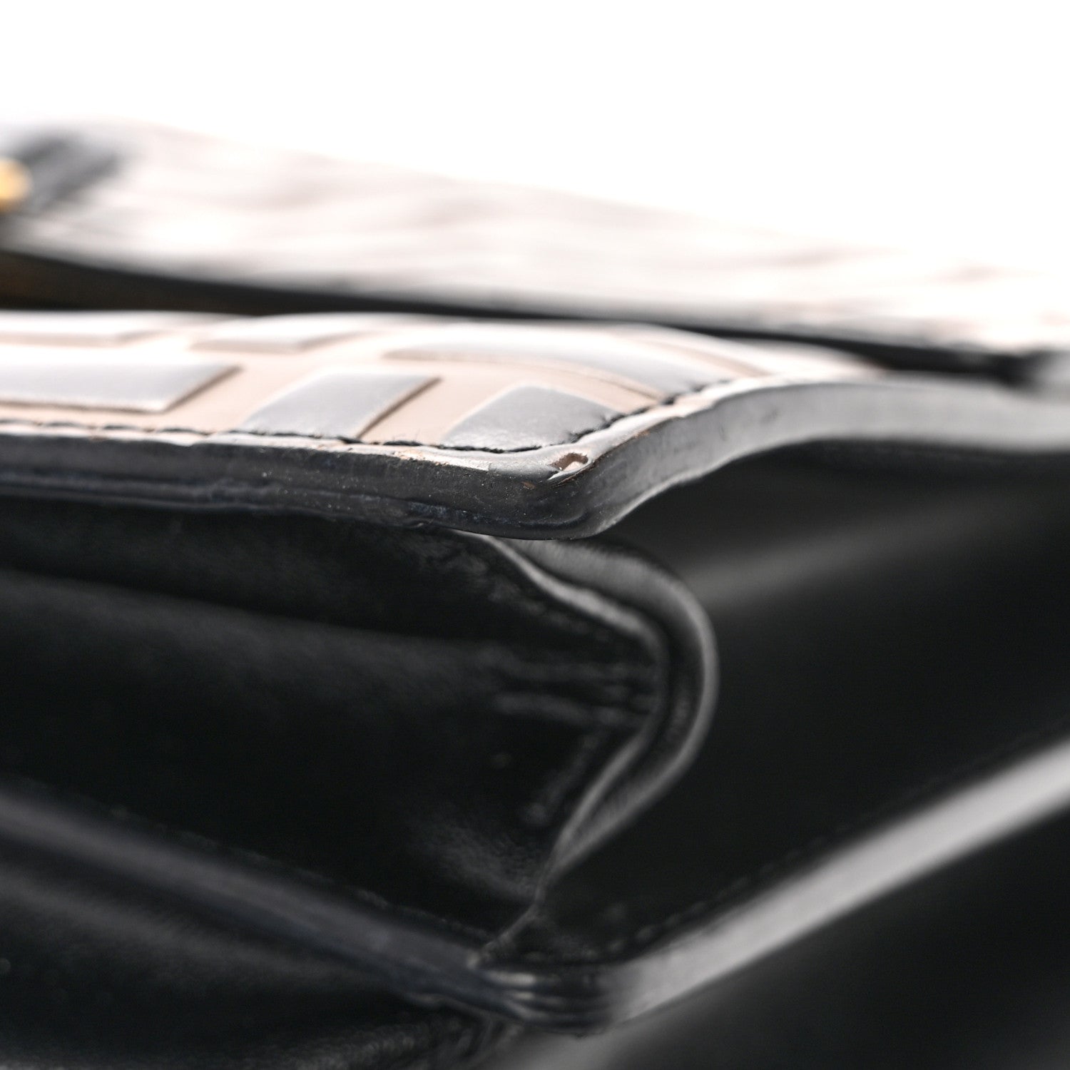 Vitello Liberty Bi-Color FF 1974 Embossed Small Kan U Shoulder Bag Maya Black