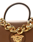Calfskin Canvas Allover La Medusa Small Top Handle Handbag Brown