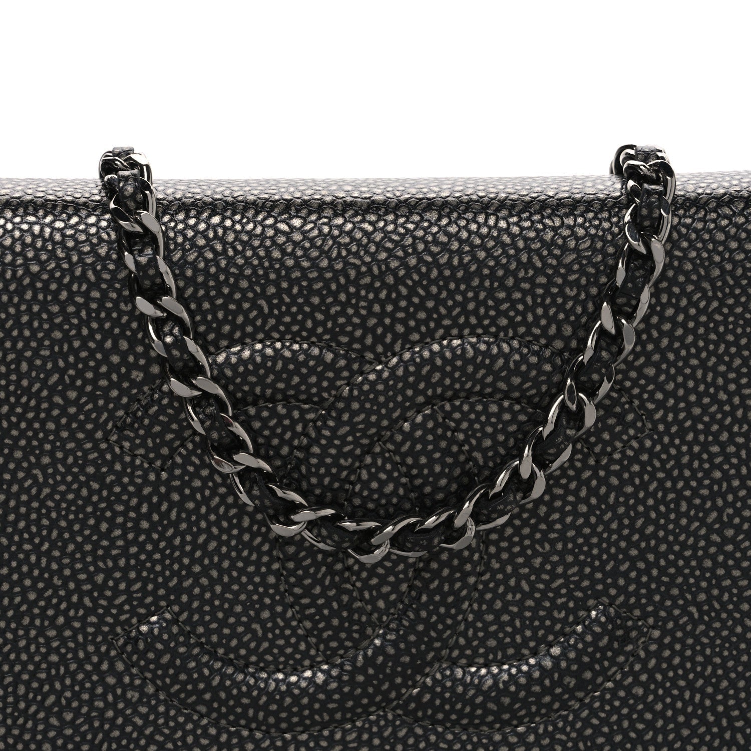 Metallic Caviar Timeless CC Wallet On Chain WOC Grey
