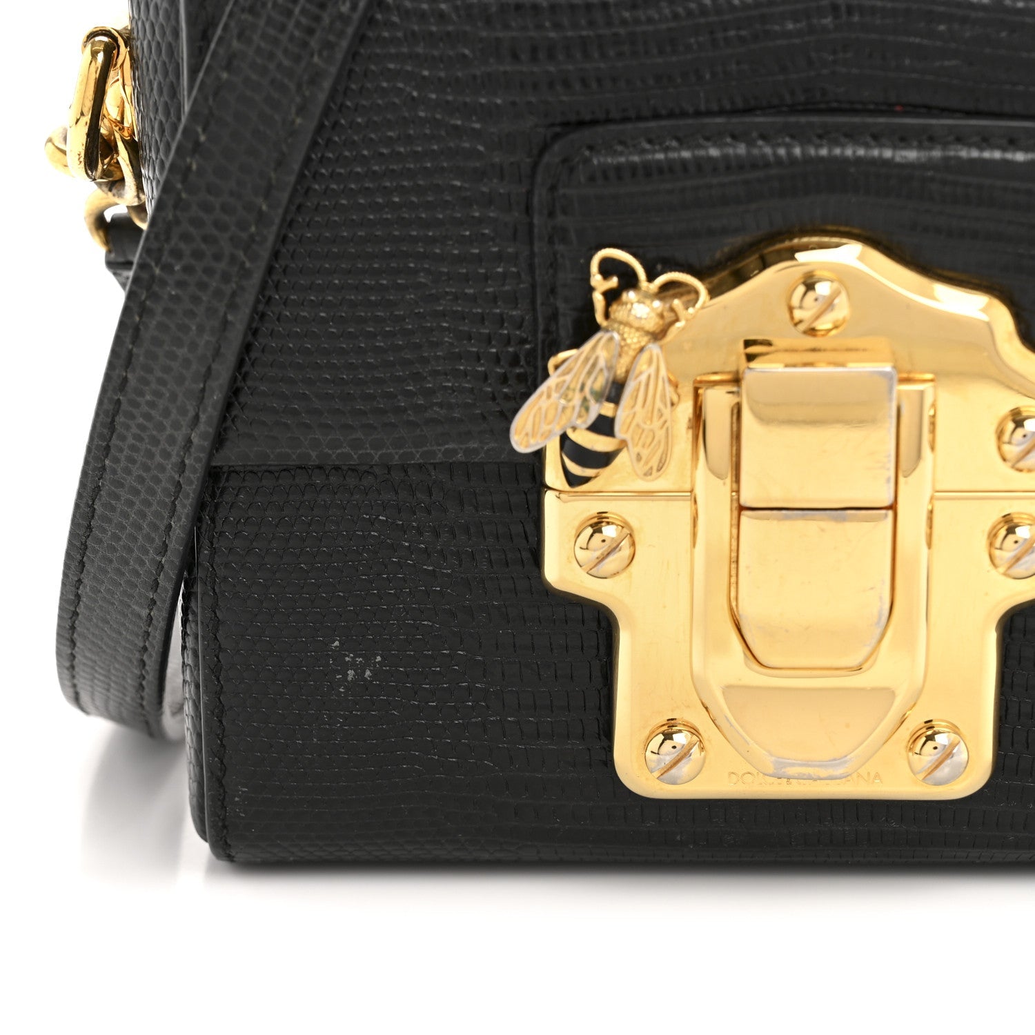 Calfskin Iguana Embossed Mini Lucia Satchel Black
