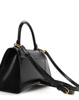 Shiny Box Calfskin Small Hourglass Top Handle Bag Black