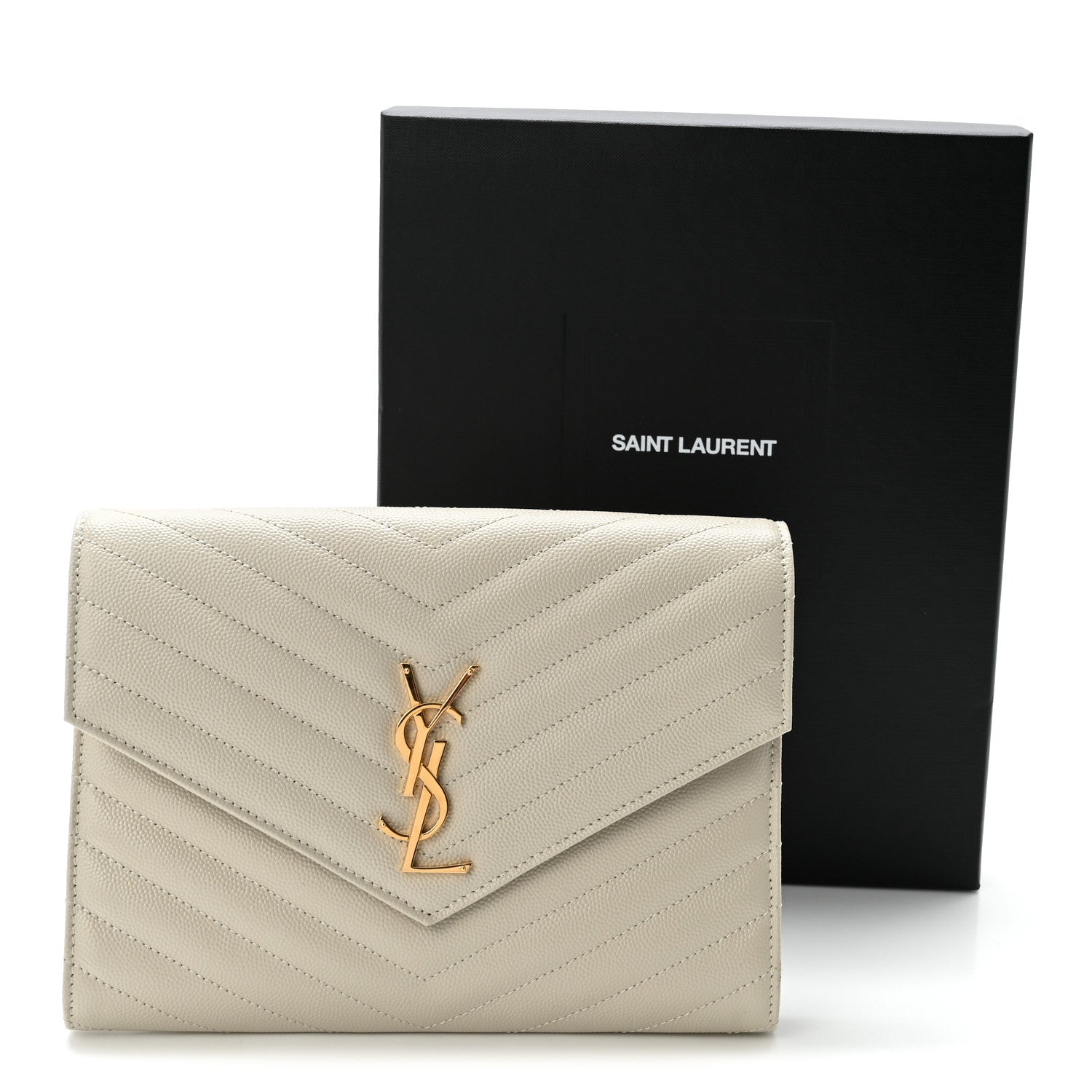 Grain De Poudre Matelasse Chevron Monogram Envelope Clutch Blanc Vintage