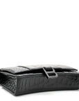 Shiny Calfskin Monochrome Crocodile Embossed Hourglass Chain Bag Black