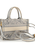 Canvas Embroidered Toile De Jouy Reverse Mini Book Tote With Strap Grey