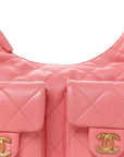Shiny Lambskin Quilted Trendy Pockets Hobo Coral Pink