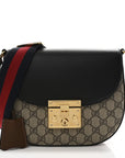 GG Supreme Monogram Web Medium Padlock Messenger Shoulder Bag Black