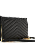 Grain De Poudre Matelasse Chevron Monogram Envelope Chain Wallet Black