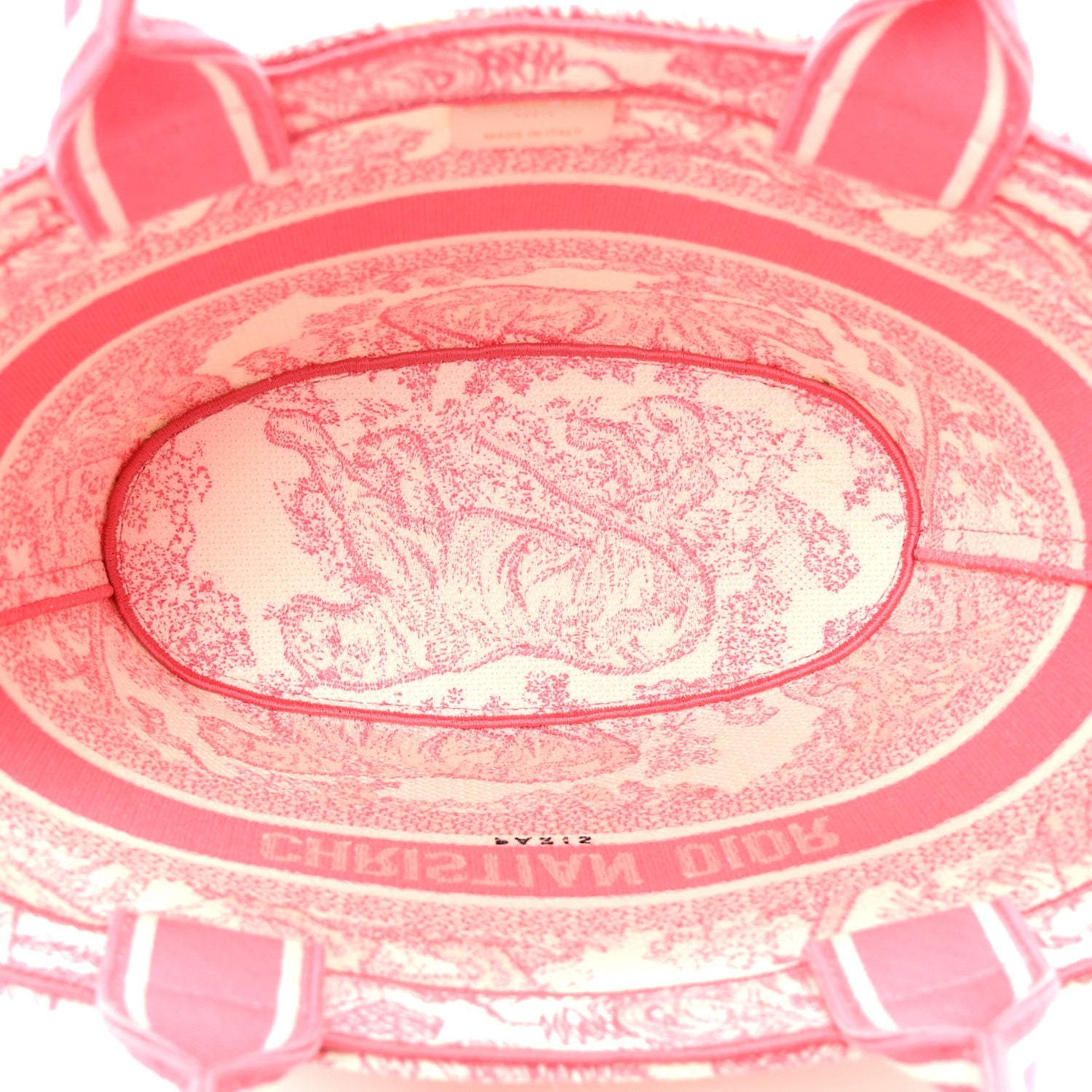 Canvas Embroidered D1ORiviera Toile De Jouy Panier Chapeau Tote Peony Pink