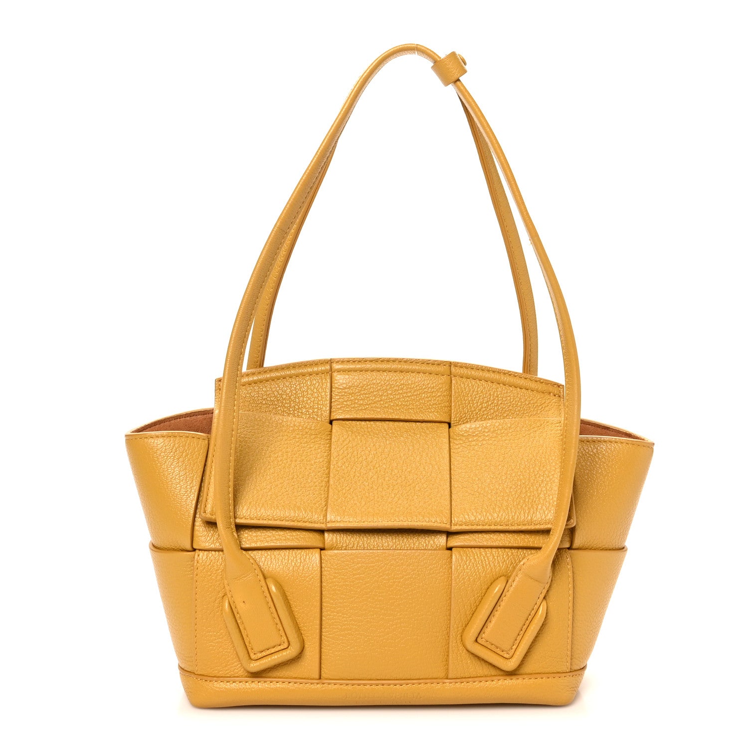 Grained Calfskin Maxi Intrecciato Medium Arco Mustard Yellow