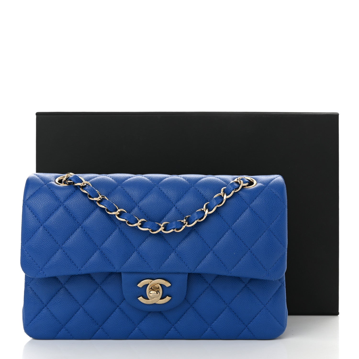 Caviar Quilted Small Double Flap Blue